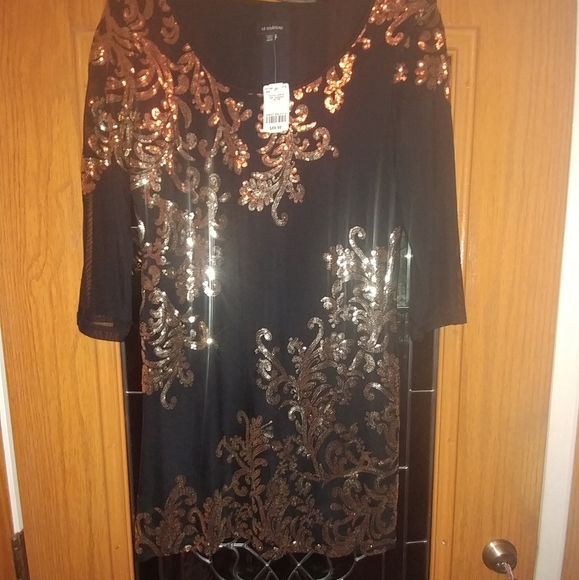 XL Le Chateau Black Mesh and Gold Sequin Dress - Picture 2 of 2